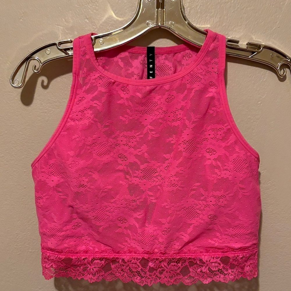 Savage X Fenty Vibrant Pink Lace Crop Top